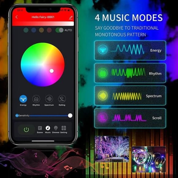 Fairy String Lights, Color Changing LED Lights, USB Twinkle Lights with Music - Picture 4 of 8